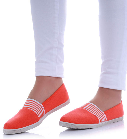 Wsuwane pomarańczowe trampki damskie slip on /D1-2 17493 T077/
