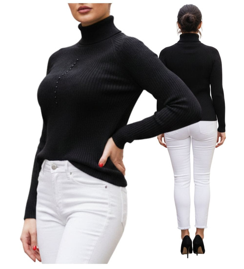 Damski czarny golf z perełkami /C7-1 UB302 T197/