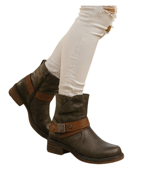 Szare damskie botki na płaskim obcasie /F7-3 12415 T291/