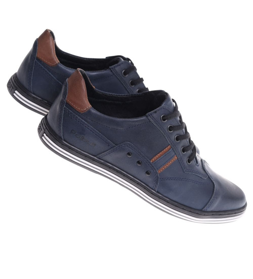 Męskie granatowe półbuty ze skóry naturalnej ost457