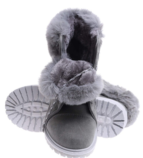 Grubo ocieplane damskie szare trapery /A4-3 15338 S598/