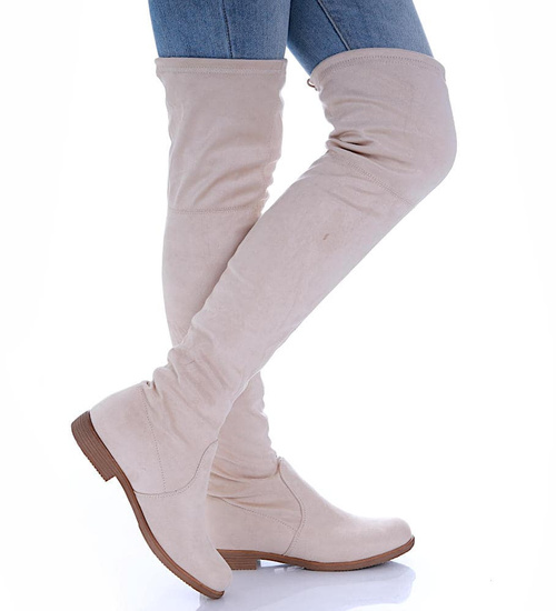 Beżowe kozaki muszkieterki damskie /F9-1 17035 G483/