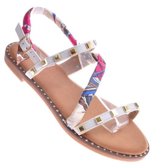 Białe sandały damskie na płaskim obcasie /F6-2 12148 T3/