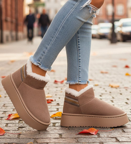 Krótkie kozaki śniegowce beżowe ocieplane /D8-1 18421  T266/