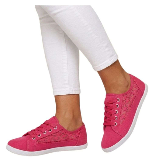 Ażurowe fuksjowe koronkowe tenisówki /G1-2 18740 T077/