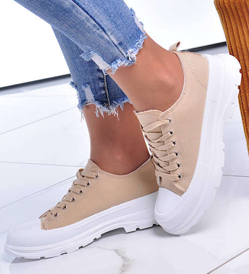 Mega modne damskie trampki Khaki  /B3-2 12429 S290/