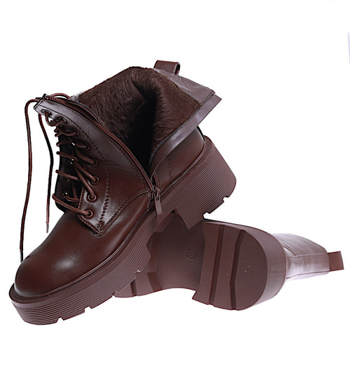 Brązowe botki trapery damskie ocieplane /G5-3 15204 T396/