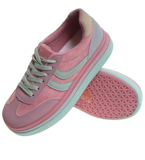 Różowe wiązane sneakersy buty sportowe /B1-2 17888 T688