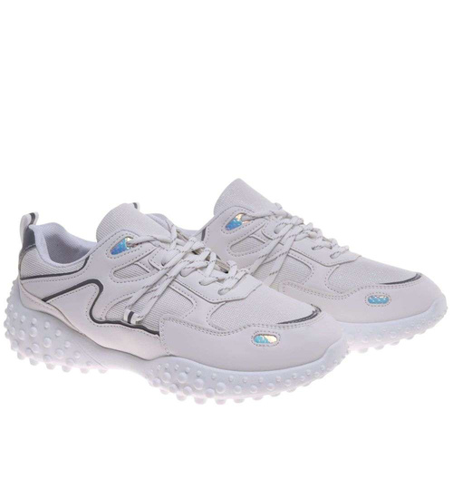 Białe sneakersy damskie sznurowane buty sportowe /D1-3 18710 T152/