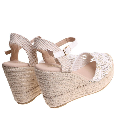 Sandały damskie na koturnie i platformie Białe espadryle /E7-1 17860 T582/