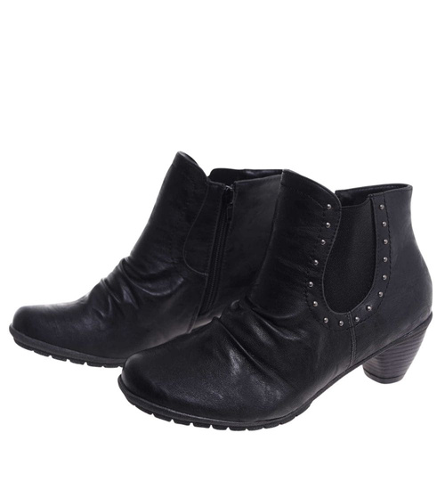 Damskie czarne botki na niskim obcasie /E10-3 12579 T145/