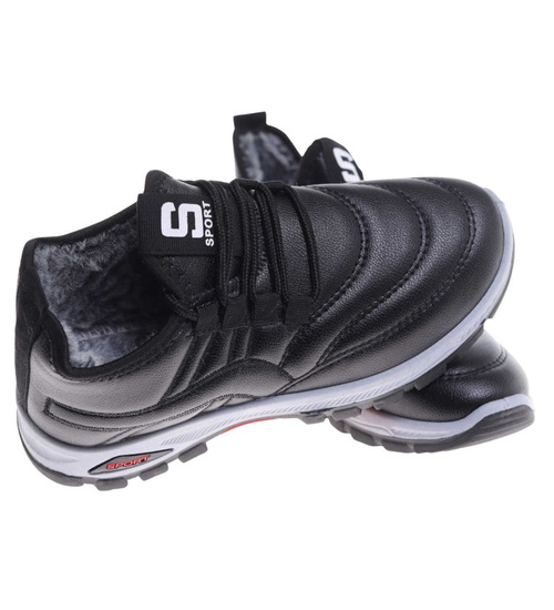 Czarne buty chłopięce sportowe z ociepleniem /E6-2 18166 T336/