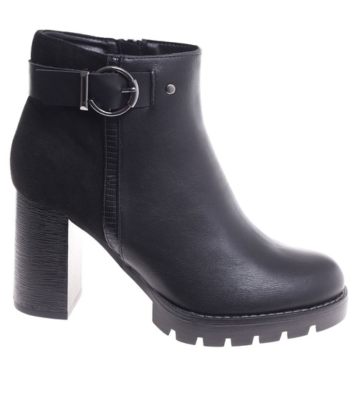 Czarne botki damskie na obcasie słupku /J5-4 H2 18439 W301/