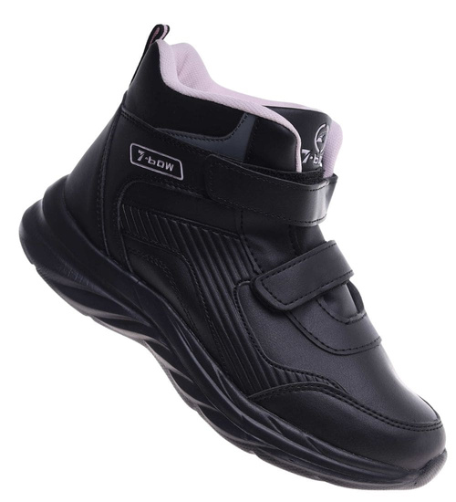 Ocieplane półbuty dziewczęce na rzepy Czarno różowe /E7-2 18360 T285/