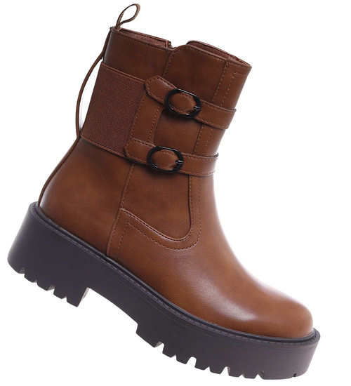 Zimowe brązowe botki na platformie /F3-2 18510 T386/