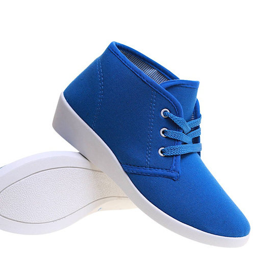 Sznurowane niebieskie trampki na niskim koturnie /C2-3 11145 S193/