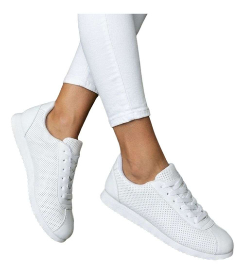 Białe damskie buty sportowe sznurowane sneakersy /E4-3 18664 T107/