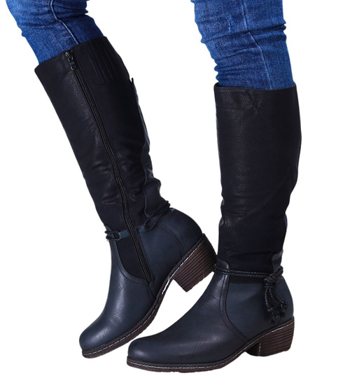 Ocieplane czarne kozaki damskie na niskim obcasie /F4-1 +h215271 T436/