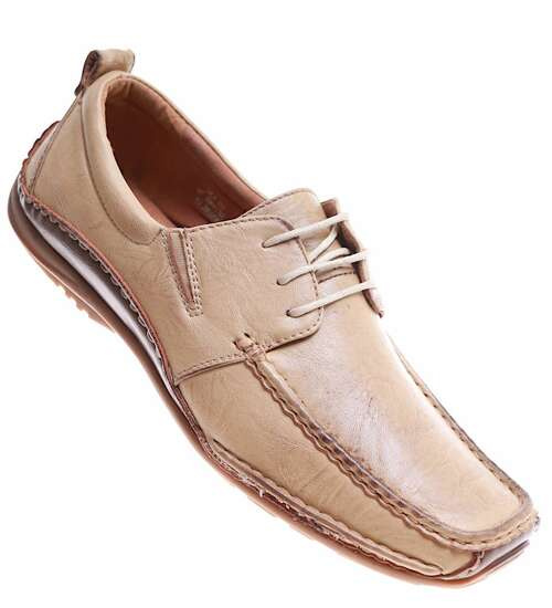 Sznurowane męskie beżowe półbuty /E8-3 11020 T125/