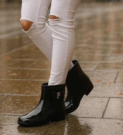 Kalosze damskie z kokardą czarne gumowce /F5-1+H2 18347 T255/