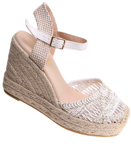 Sandały damskie na koturnie i platformie Białe espadryle /E7-1 17860 T582/