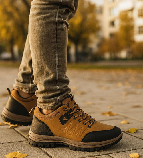 Grubo ocieplone wiązane buty trekkingowe Karmelowe /D9-3 18451 T582/