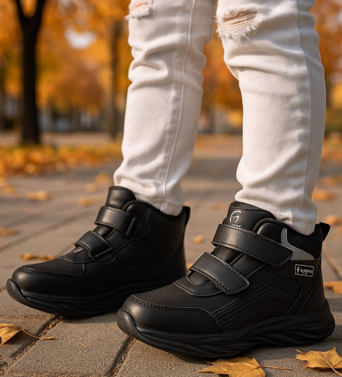 Ocieplane półbuty na rzepy Czarno białe /G5-2 18364 T285/