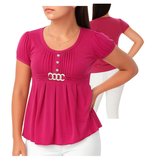 Fuksjowa koszulka bluzka damska z guziczkami /H2-K43 UB949 S0/