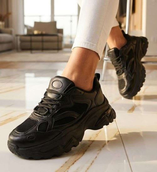 Damskie buty sportowe czarne na platformie /B4-3 18657 S242/