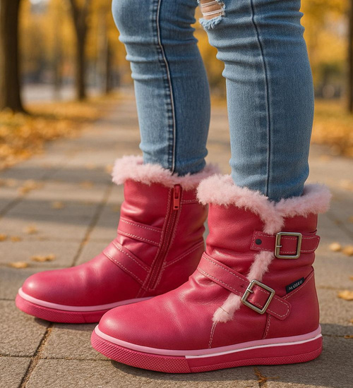 Botki ocieplane fuksjowe dziewczęce kozaki /E3-2 17002 T145/