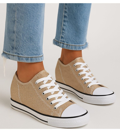 Złote trampki sneakersy na niskim koturnie /A6-3 13520 G099/