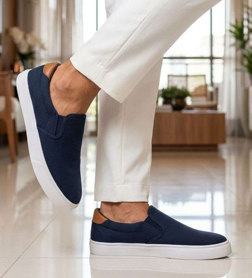 Granatowe męskie trampki slip on /C5-1 18738 T286/