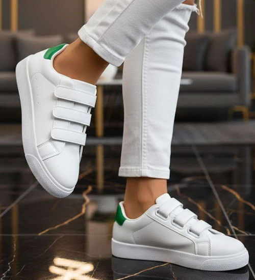 Białe damskie trampki na rzepy /f10-3 16247 G233/