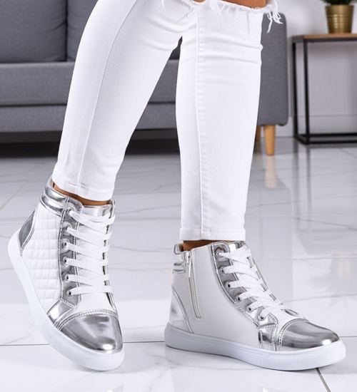 Białe pikowane trampki dziewczęce /C5-2 9385 S194/