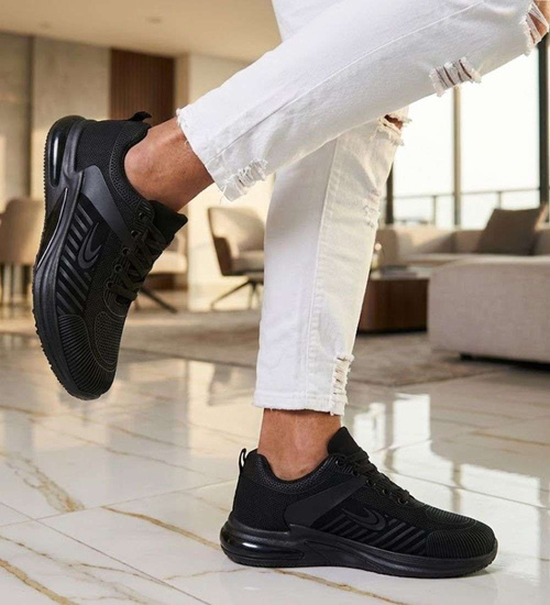 Sznurowane męskie czarne buty sportowe sneakersy /B6-1 14634 S296/