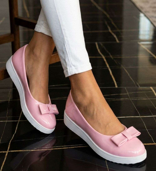 Różowe pastelowe balerinki damskie z kokardą /E3-3 17425 T140/