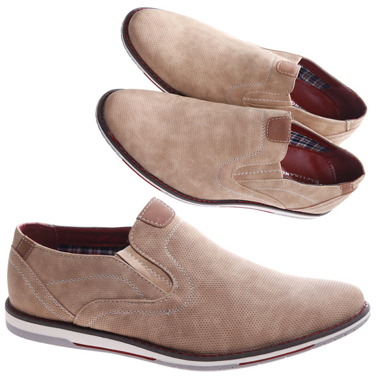 Wsuwane męskie beżowe półbuty /F1-2 17374 T346/
