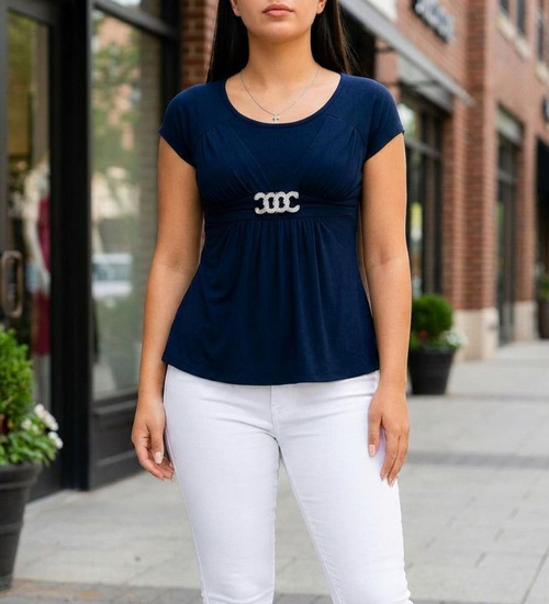 Granatowa koszulka bluzka damska z ozdobą /H2-K64 UB940 S0/