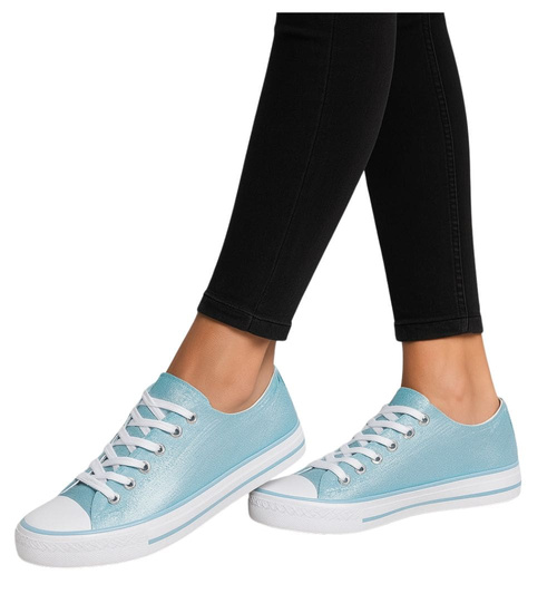 Wiązane niebieskie trampki damskie /D7-3 16400 G168/