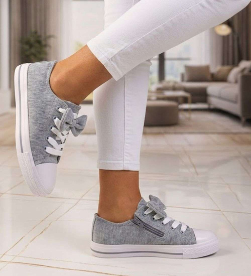 Szare dziewczęce trampki z kokardą /B4-2 16783 T184/