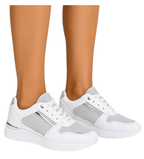 Wiązane białe buty sportowe damskie /G1-3 16066 G283/