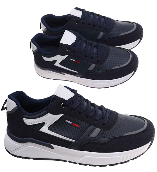 Sznurowane męskie granatowe buty sportowe /C1-1 18011 GF585/