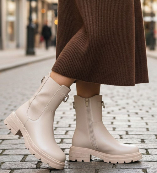 Beżowe wysokie botki damskie sztyblety /L3-3 H2 18566 W18-45/