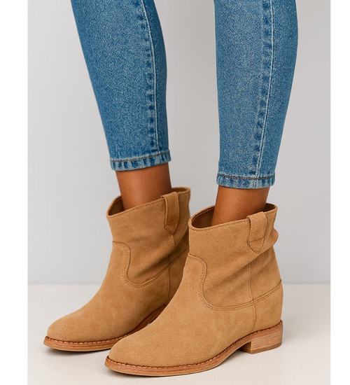 Botki damskie Lekko ocieplone Karmelowe /F5-2+h2 14738 T290/ 