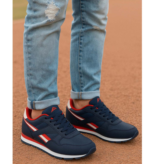 Sportowe granatowo czerwone buty chłopięce /G11-1 16757 T389/