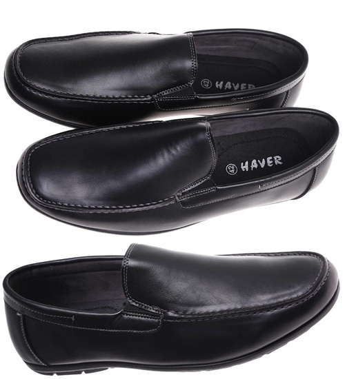 Czarne wsuwane półbuty mokasyny /F3-3 18026 T383/