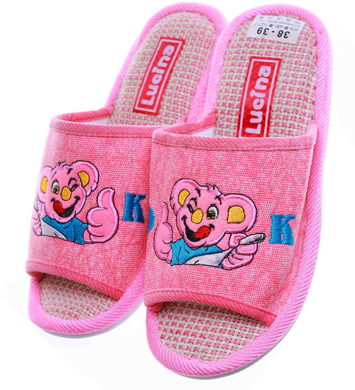 Różowe materiałowe kapcie damskie /F5-1 17590 T2-5/