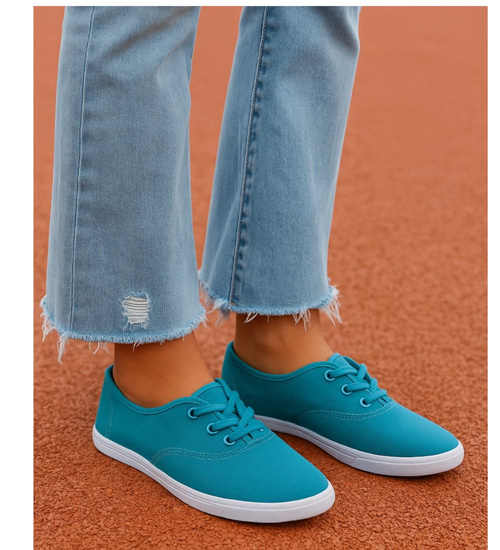 Wiązane damskie tenisówki turkusowe /D8-1 18096 S098/