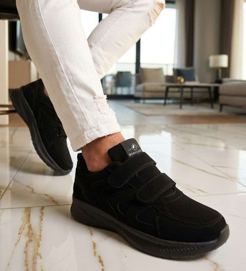 Czarne męskie buty sportowe na rzepy sneakersy /G12-1 15790 T289/