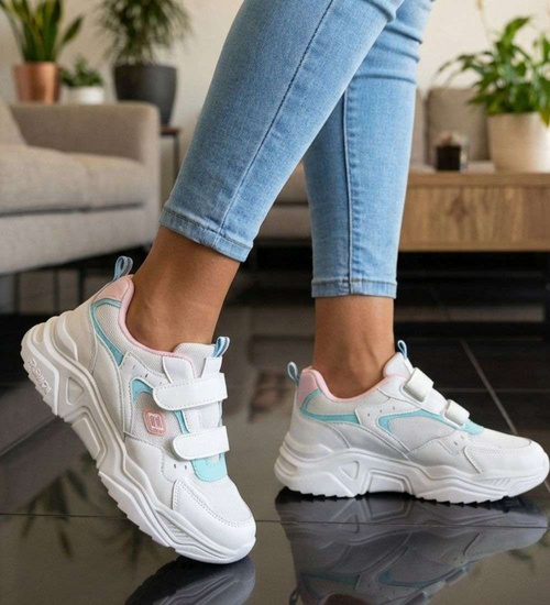 Buty sportowe na rzepy z pastelowymi wstawkami /A7-1 18838 T266/